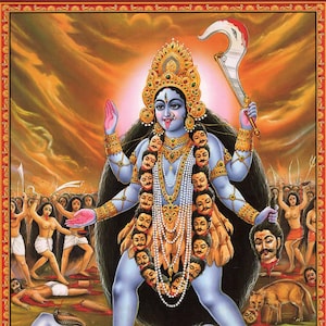 Kali ...  Large vintage-style Indian Hindu devotional print