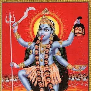 Kali ...  Large vintage-style Indian Hindu devotional print