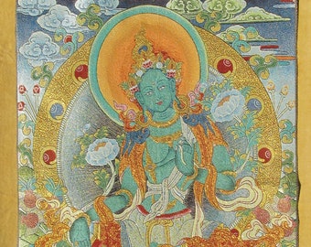 Green Tara - Very Large Tibetan Thanka silk cloth embroidery.