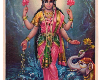 Lakshmi... Póster devocional hindú indio antiguo