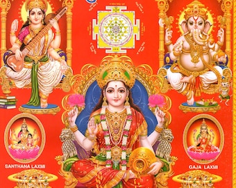 Lakshmi - indyjski plakat hinduistyczny w stylu vintage