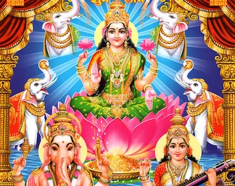 Lakshmi - indyjski plakat hinduistyczny w stylu vintage