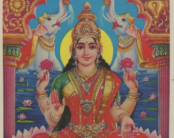 Lakshmi ... Vintage Indian Hindu devotional poster print