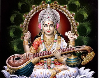 Sarasvati - indyjski plakat hinduistyczny w stylu vintage