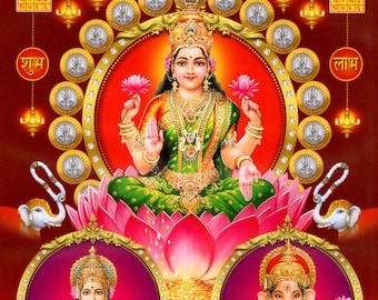 Lakshmi - indyjski plakat hinduistyczny w stylu vintage