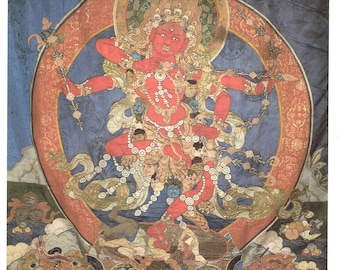 Kurukulla - Zeitgenössischer Druck eines alten tibetischen Thanka.