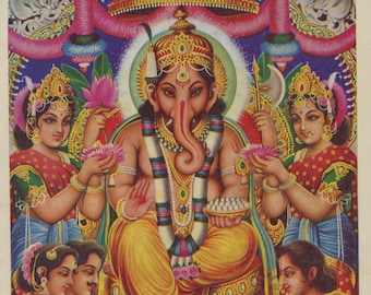 Ganesh ... Vintage Indian Hindu Devotional poster print