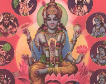 Vishnu, Dasavdar ... Contemporary reprint of vintage Indian print.