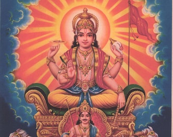 Surya, solguden ... Samtida nytryck av indiskt vintagetryck.