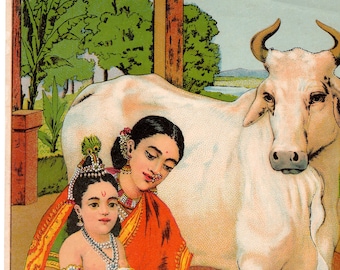 Krishna i Yasoda... Indyjski wzór w stylu vintage.