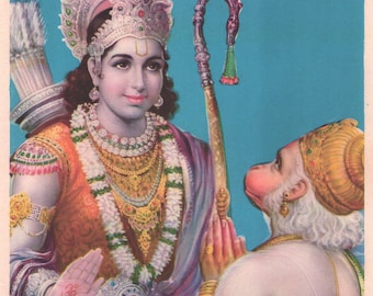 Rama & Hanuman ... Contemporary reprint of vintage Indian print