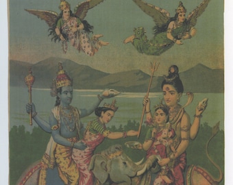 Spotkanie Wisznu i Śiwy... Współczesny reprint starej indyjskiej grafiki.