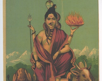 Shiva as half-man, half-woman ... Contemporary reprint of vintage Indian print.