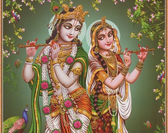 Krishna & Radha ... Indian Vintage-style Devotional Print