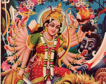 Mahishasur Mardini... Vintage indyjski nadruk nabożny