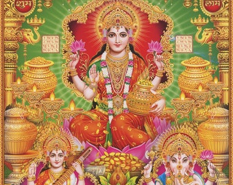 Lakshmi - Vintage-style Indian Hindu devotional poster print