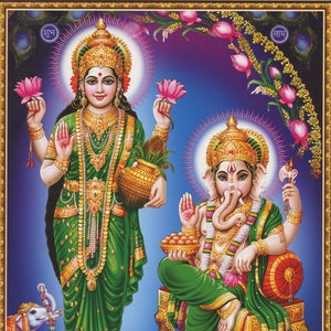 Lakshmi & Ganesh ... Vintage-style Indian Hindu Devotional poster print