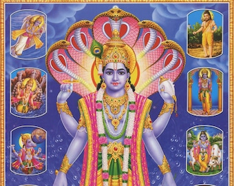Vishnu - Impression d'affiche de dévotion hindoue indienne de style vintage