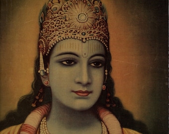 Krishna - Large Vintage-style Indian Hindu devotional poster print