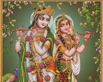 Krishna & Radha - Vintage-style Indian Devotional Print