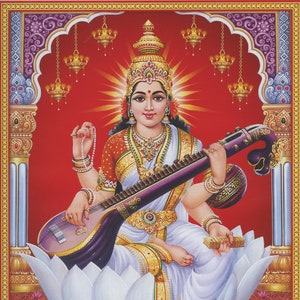 Sarasvati - Vintage-style Indian Hindu devotional poster print