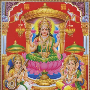 Lakshmi - Vintage-style Indian Hindu devotional poster print