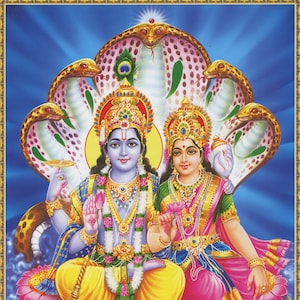 Vishnu & Lakshmi ... Antique-style Indian Hindu poster print