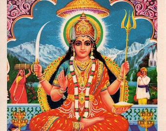 Santoshi Mata ... Vintage Indian Hindu devotional poster print
