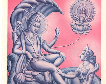 Vishnu ... Eigentijdse herdruk van vintage Indiase print.