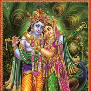 Krishna & Radha ... Large Indian Vintage-style Devotional Print