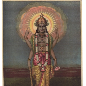 Vishnu - Großes indisches Hindu-Andachtsposter im Vintage-Stil Druck