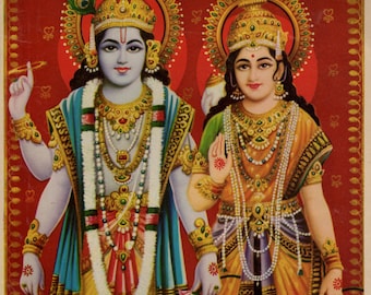 Lakshmi Narain - Gran póster devocional hindú indio de estilo vintage