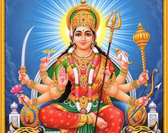 Sri Durga Devi Large Vintage Indian Hindu Devotional Print Etsy Sri Durga Devi Large Vintage Indian Hindu Devotional Print Etsy