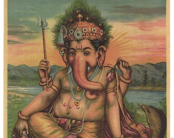Ganesh ... Contemporary reprint of vintage Indian print.