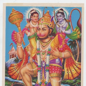 Hanuman Ram Lakshman ... Vintage Indian devotional print