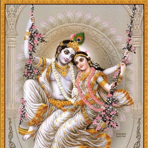 Krishna & Radha ... Large Indian Vintage-style Devotional Print