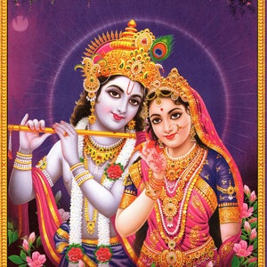 Krishna & Radha ... Large Indian Vintage-style Devotional Print