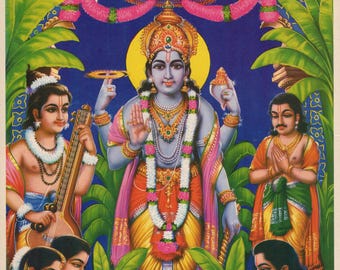 Vishnu ... Vintage Indian Devotional print.
