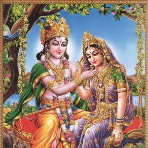 Krishna & Radha ... Large Indian Vintage-style Devotional Print