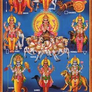 Surya ... Large Vintage-style Indian Devotional print.