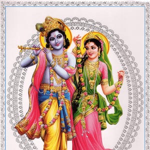 Krishna & Radha ... Large Indian Vintage-style Devotional Print