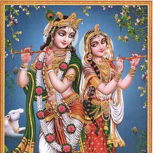 Krishna & Radha ... Large Indian Vintage-style Devotional Print