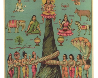 Churning the Ocean ... Contemporary reprint of vintage Indian print.