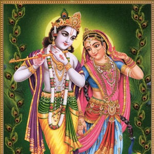 Krishna & Radha ... Large Indian Vintage-style Devotional Print