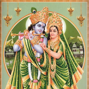 Krishna & Radha ... Large Indian Vintage-style Devotional Print
