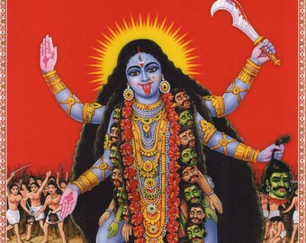 Kali Triumphant ... Large Vintage Indian Devotional Print - Etsy UK Kali Triumphant ... Large Vintage Indian Devotional Print - Etsy UK