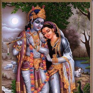 Krishna & Radha ... Large Indian Vintage-style Devotional Print