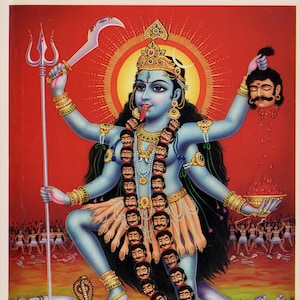 Kali ...  Large vintage Indian Hindu devotional print