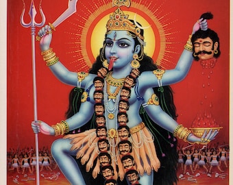 Kali ...  Large vintage Indian Hindu devotional print