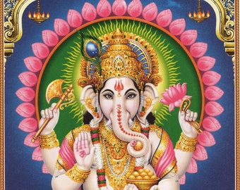 Ganesh ...  Large Vintage-style Indian Hindu Devotional Print.
